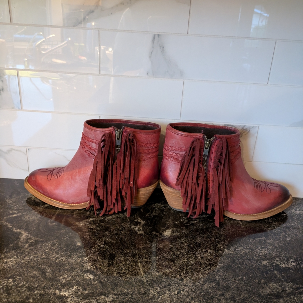 Circle G Red Leather Ankle Boots
